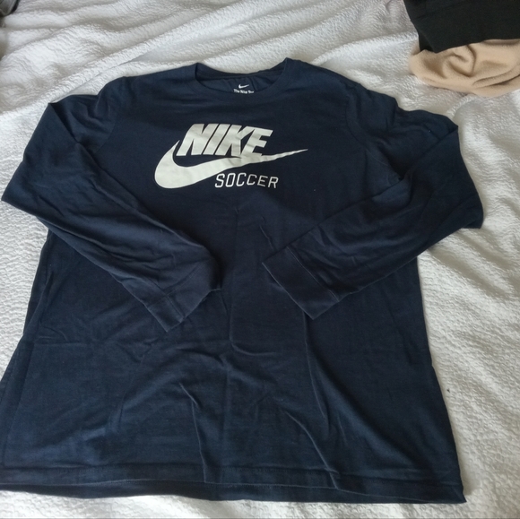 Nike T-Shirt Navy Blue Swoosh Logo Long Sleeve - Picture 1 of 2